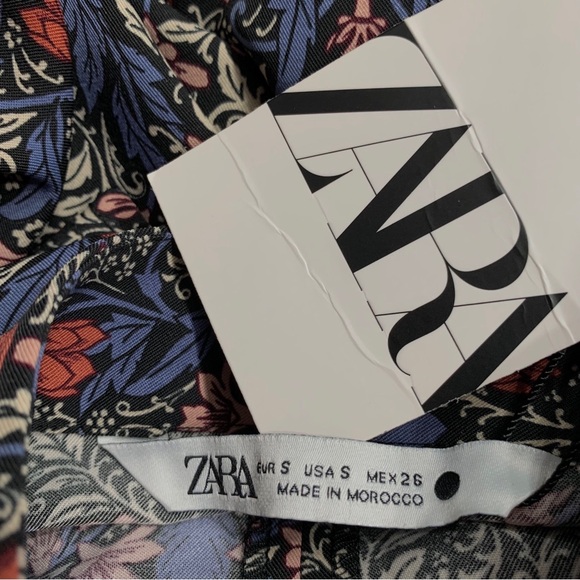 ZARA BLUE FLORAL PRINT LONG-SLEEVE BUTTON-DOWN BELTED MINI DRESS WITH POCKETS - Picture 9 of 16